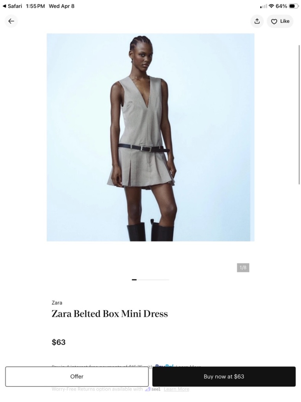 Zara Taupe V-Neck Belted Mini Dress